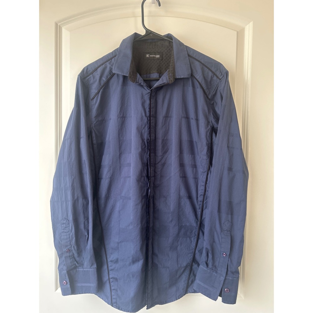 INC International Concepts Mens Slim Fit Navy Blue Check Button Down Shirt M
